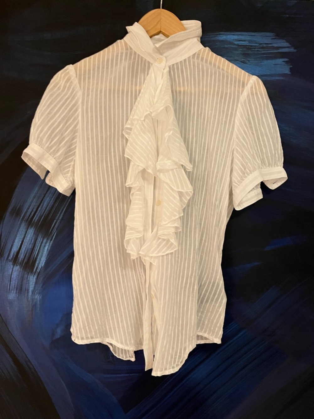 Ralph Lauren White Short-Sleeve Ruffle Front Blouse
